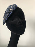 Teardrop in Navy Black and Silver Crystals on Navy Satin