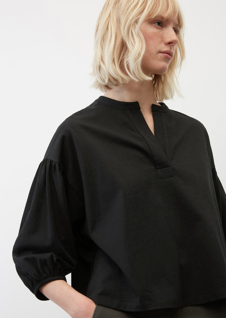 Cropped Jersey Tunic Blouse in Black
