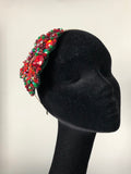 Plumeria Headpiece in Red Gold and Green Crystals