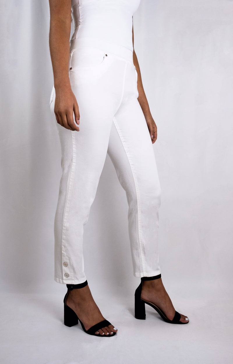 White 3/4 Button Jeggings