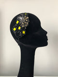 Plumeria Headpiece in Black Pewter with an Accent of Yellow Crystals
