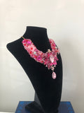 V Collar in Pink Hot Pink and Red Crystals