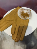 Mustard Leather Gloves with Fur Lining