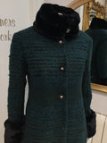 Green Coat with a Black Fur Collar and Cuffs