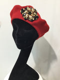Red Beret with Black & Amber Crystals