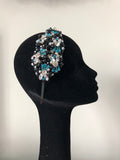 Plumeria Headpiece in Black, Turquoise and  Silver Crystals