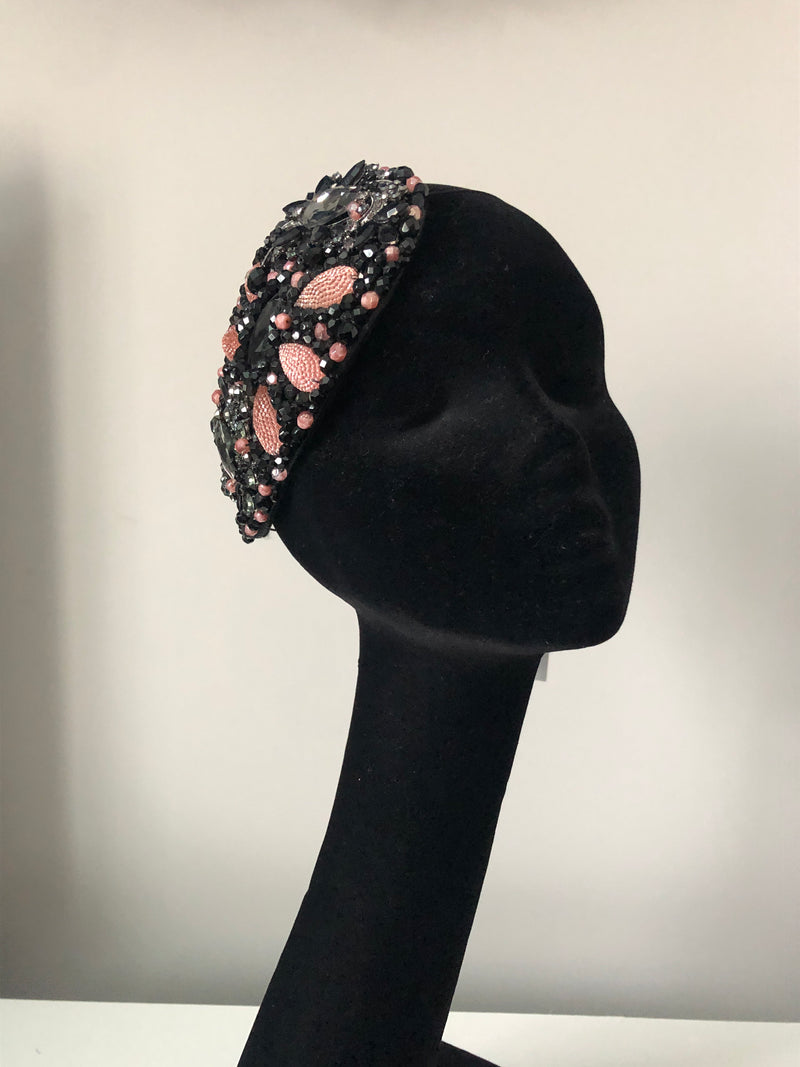 Teardrop in Black and Peach Crystals