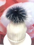 Ivory Merino Hat with Navy and Ivory Pom Pom