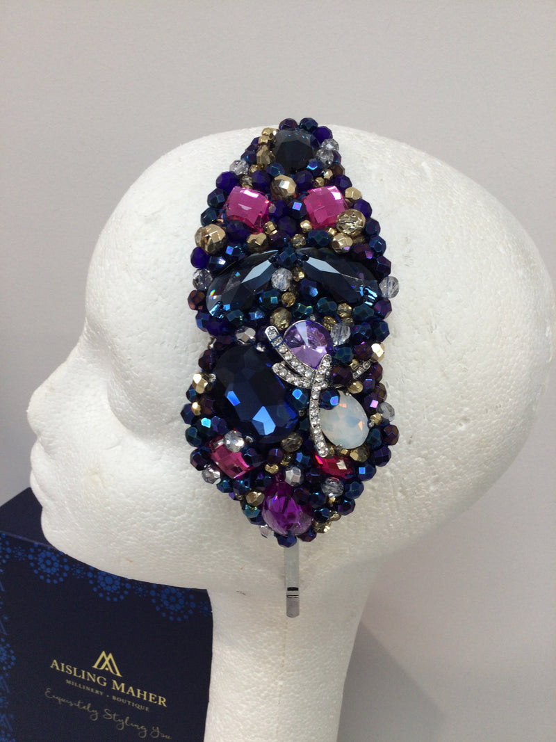 Plumeria In Navy, Purple and Pink
