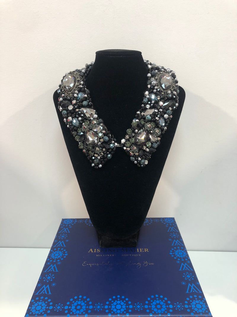 Large Collar - Black & Silver Marble