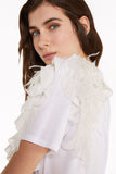 White T-shirt with Feather Detail on the Shoulder