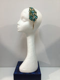 Plumeria in Teal, Pearl and Gold