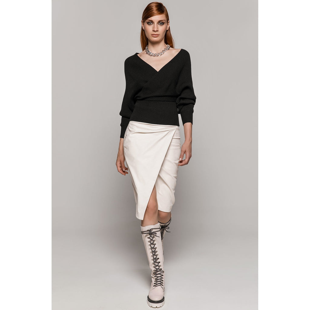 Ivory Leather Look Pencil Skirt
