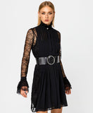 Lace and Pleat Dress with Belt