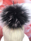 Ivory Merino Hat with Black and Lavender Pom Pom