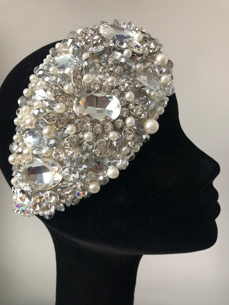 Teardrop in Pearl and Silver Crystals