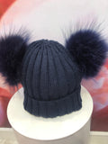 Double Pom Pom Hat in Navy