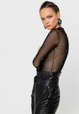 High Neck Sheer Top with Crystals