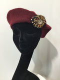 Maroon Beret with Amber Crystals
