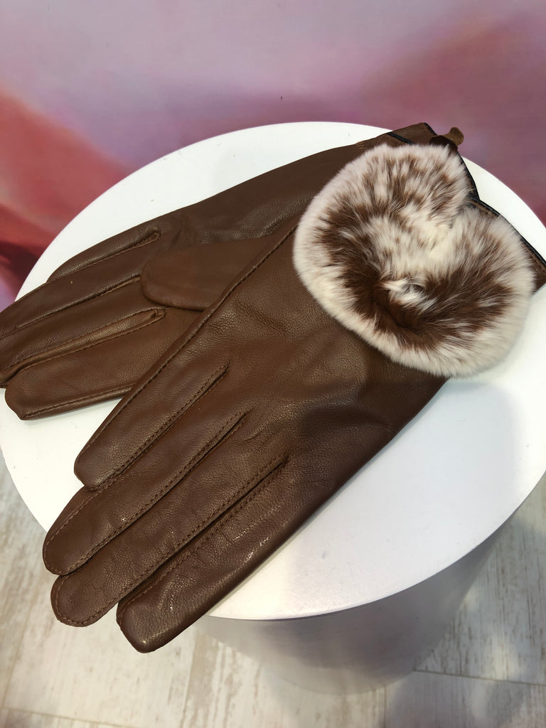Tan Leather Gloves with Fur Lining