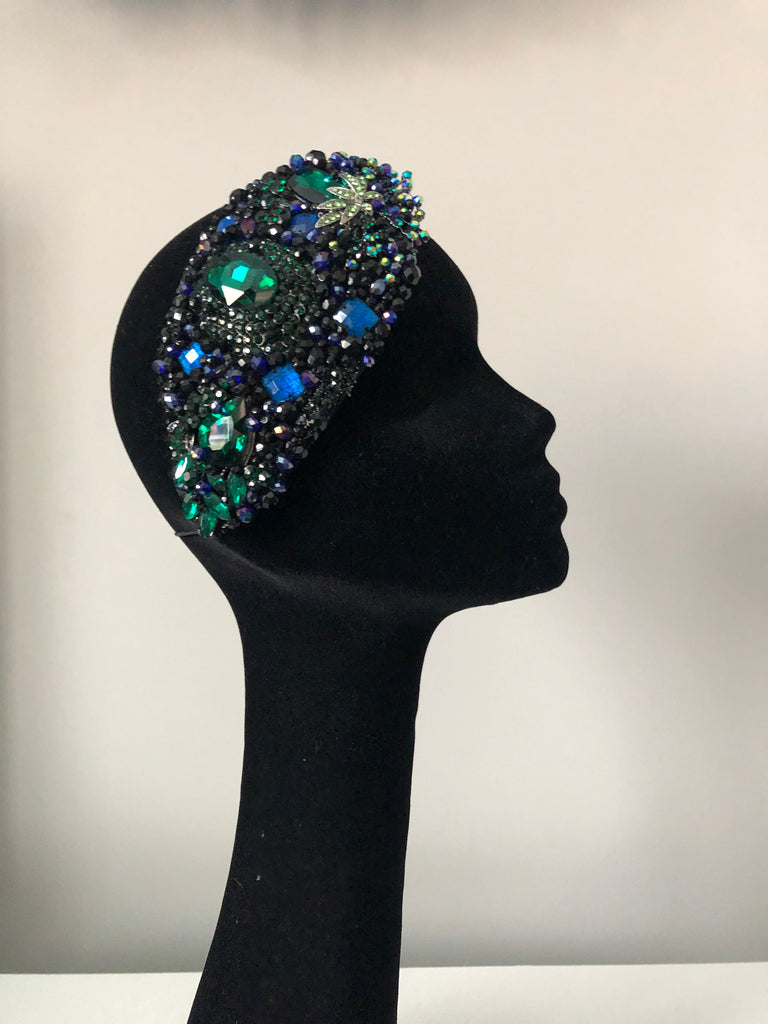 Teardrop in Black Blue and Green Crystals