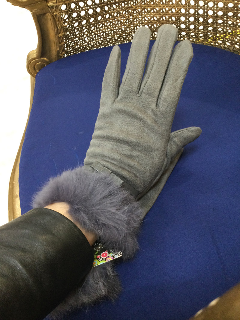 Grey Fur Gloves with Bow