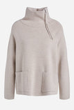 Beige Knitted Sweater with Zip Collar