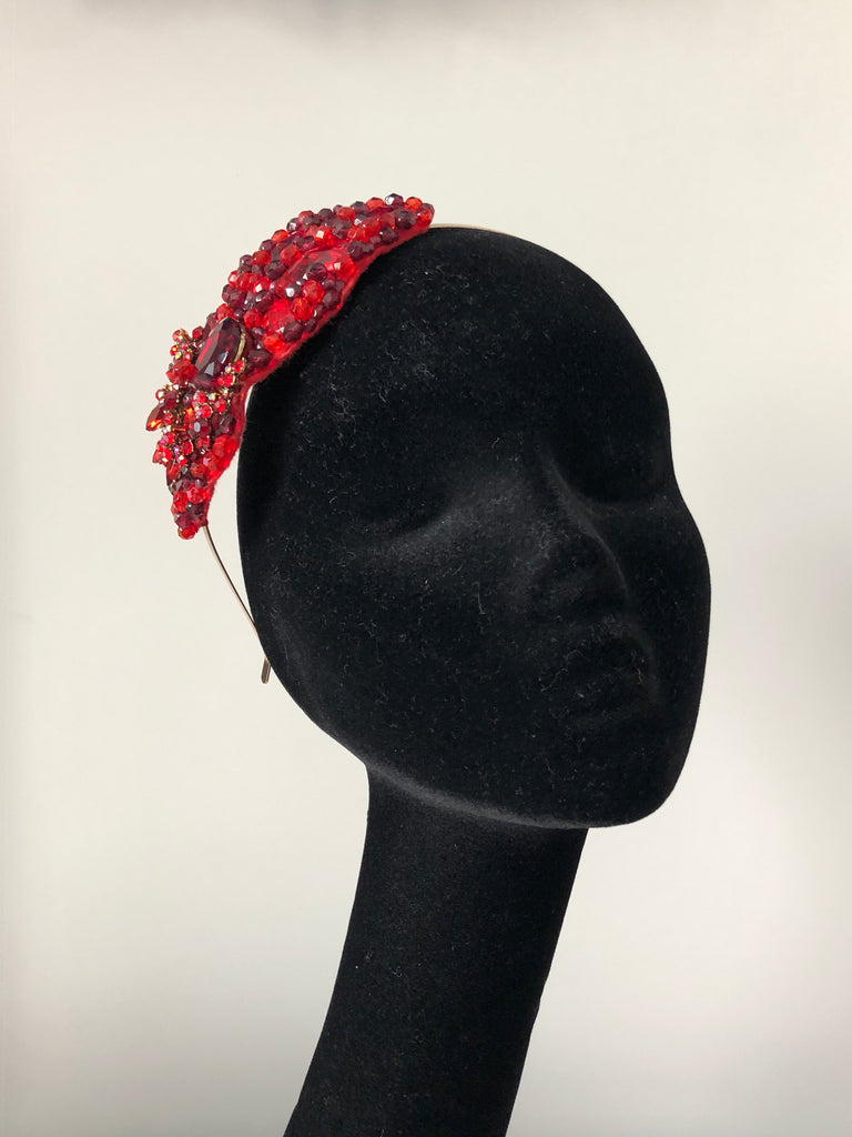 Plumeria Headpiece in Red and Wine Crystals with Gold Features