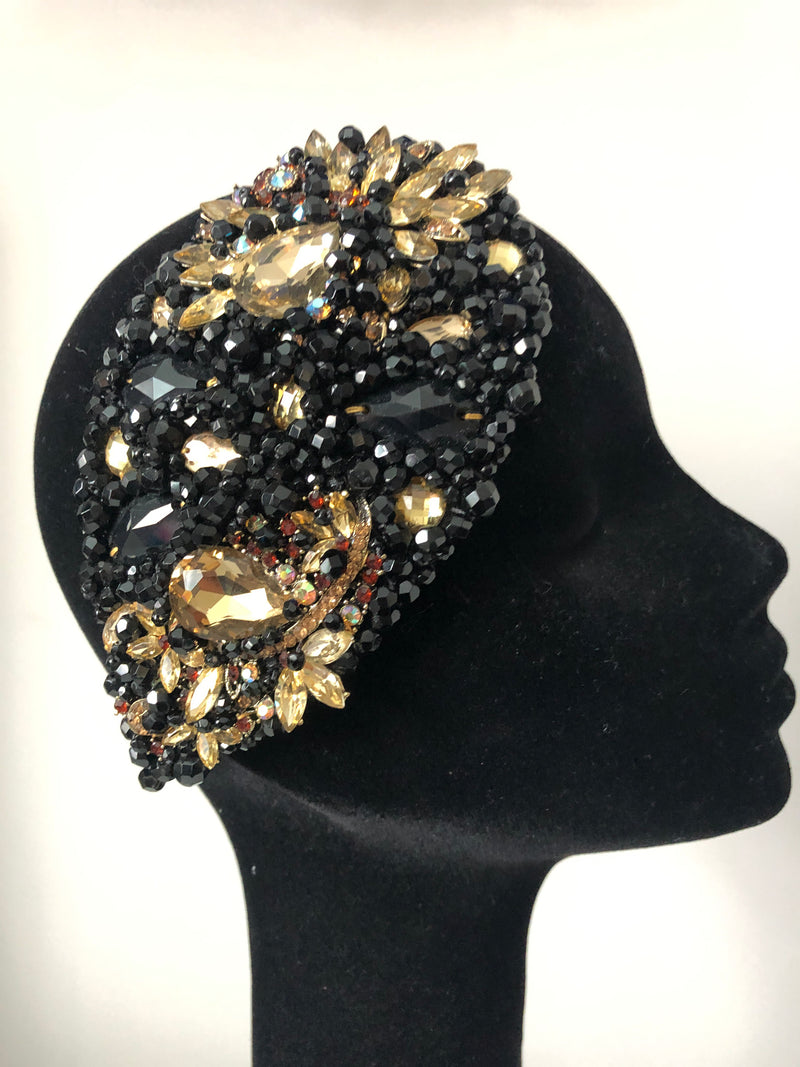 Teardrop in Black Gold and Amber Crystals
