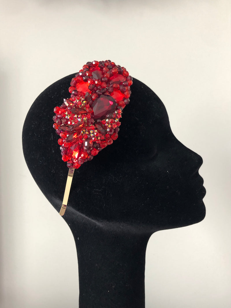 Plumeria Headpiece in Red and Wine Crystals with Gold Features