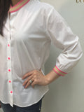 White Shirt with Pink Neck and Buttons