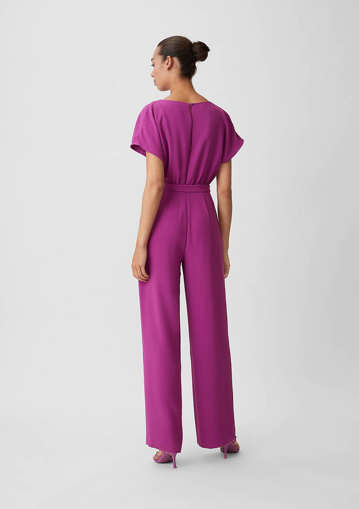 Jumpsuit with belt and capped sleeve