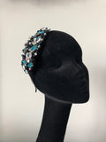 Plumeria Headpiece in Black, Turquoise and  Silver Crystals