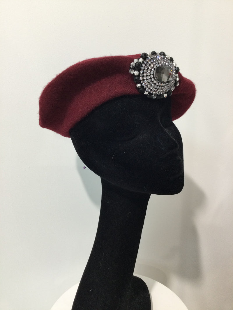Maroon Beret with Diamond Embellishment