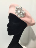Baby Pink Beret with Silver & Pearls
