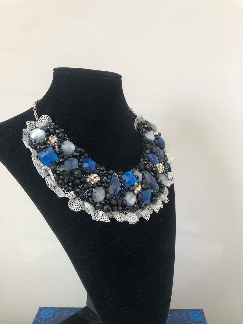 Small Collar - Black Navy & Silver