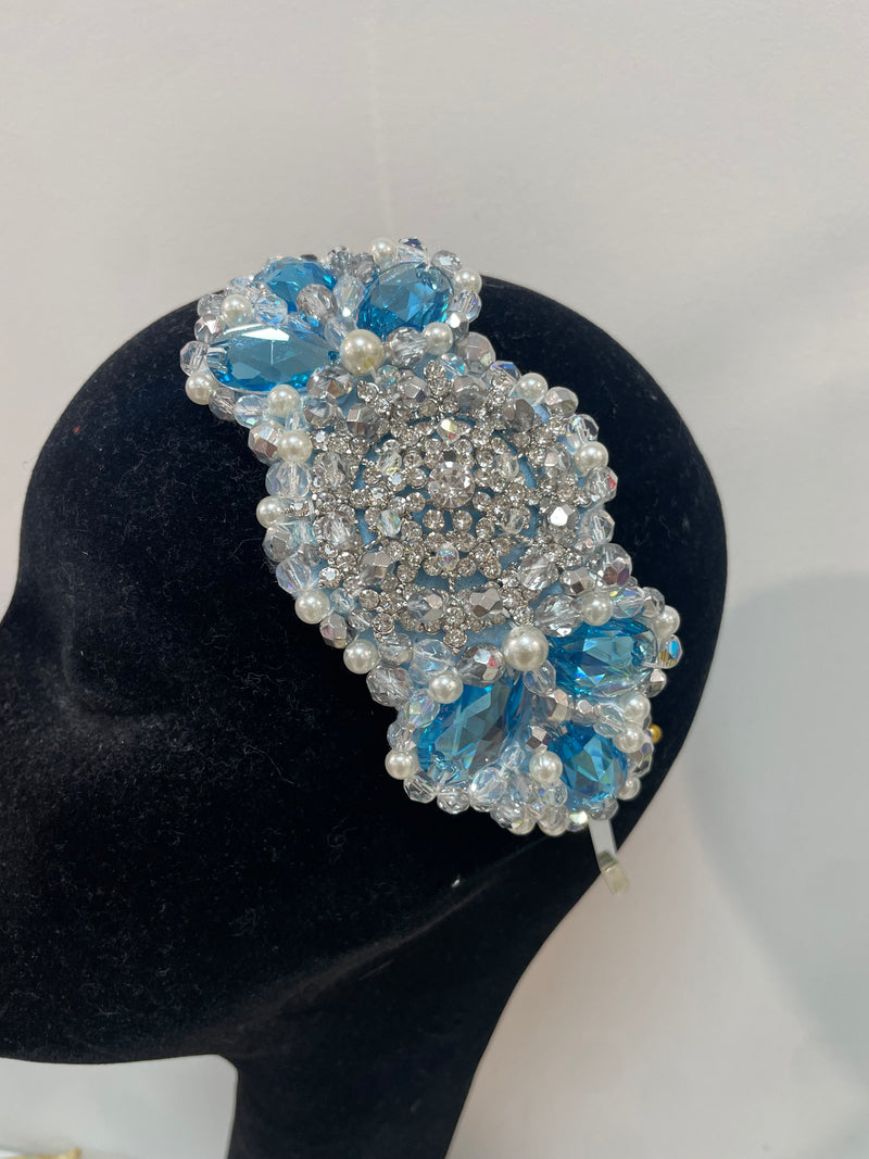 Large Plumeria in Pale Blue Swarovski and Pearl