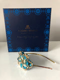 Plumeria Headpiece in Turquoise and Gold Crystals