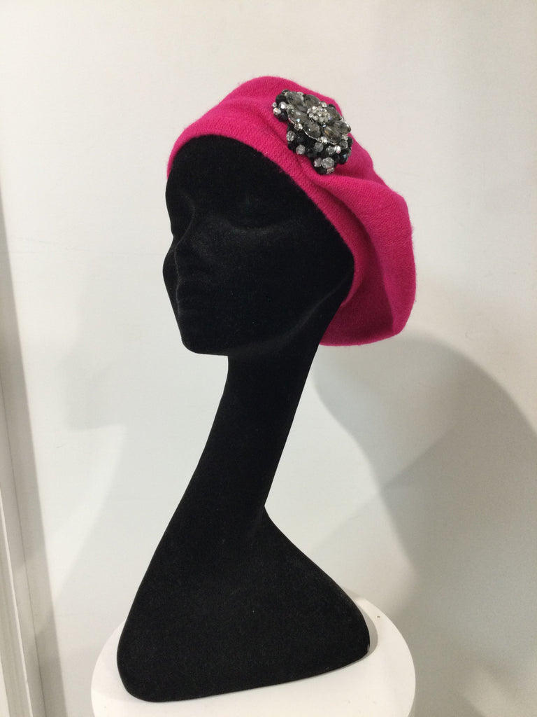 Hot Pink Beret with Crystal Flower