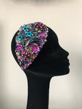 Teardrop in Navy Purple Teal and Gold Crystals