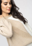 Beige and Cream Roundneck Sweater with Lurex Detail