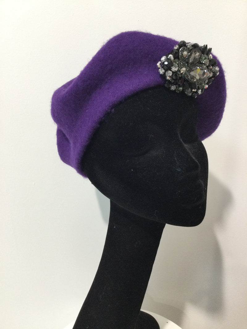 Purple Beret with Pewter Crystals