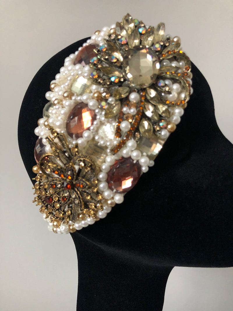 Teardrop in Pearl Amber and Gold Crystals