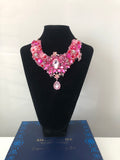 V Collar in Pink Hot Pink and Red Crystals