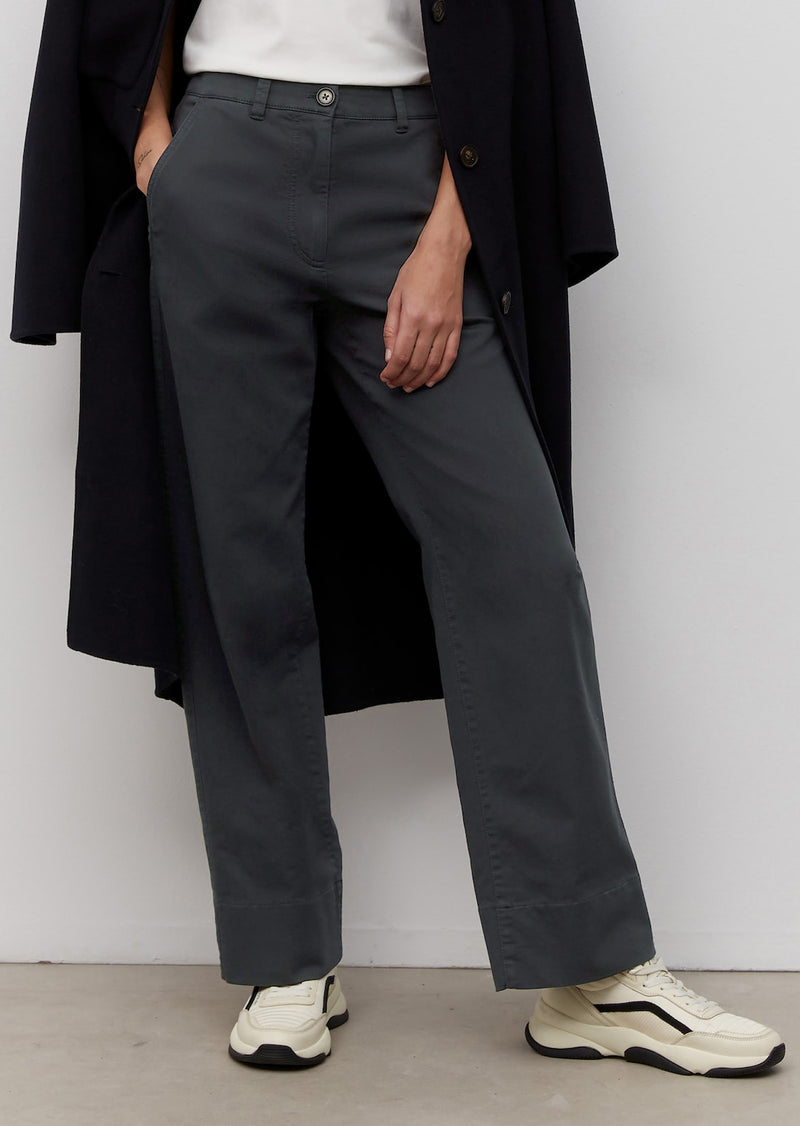 Navy Wide Leg Cotton Trousers