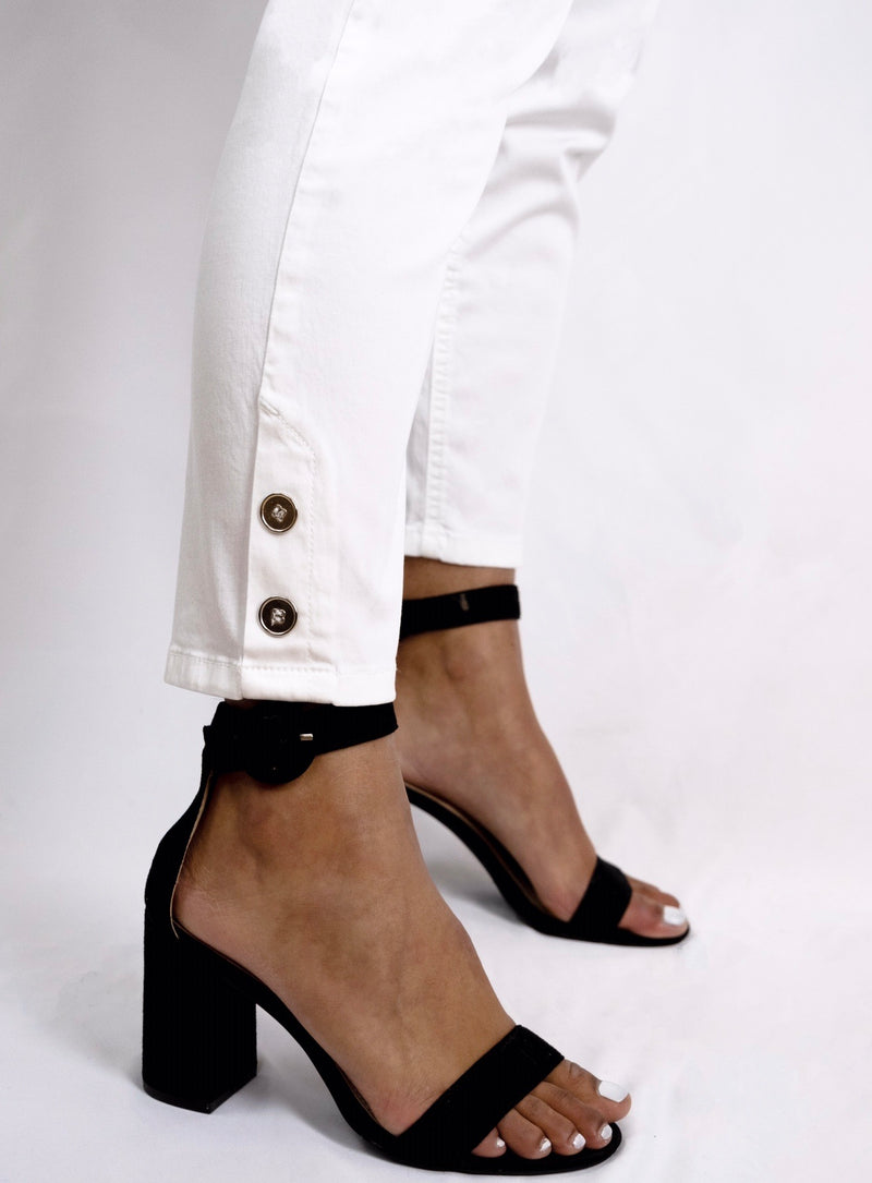 White 3/4 Button Jeggings