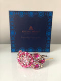 Large Plumeria Headpiece in Pink Silver and Gold Crystals
