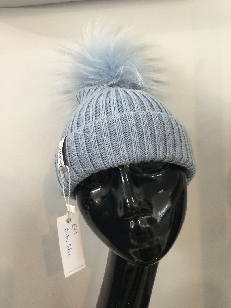 Baby blue hat with blue Bobbl