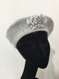 Grey Beret with Pearls & Flowers