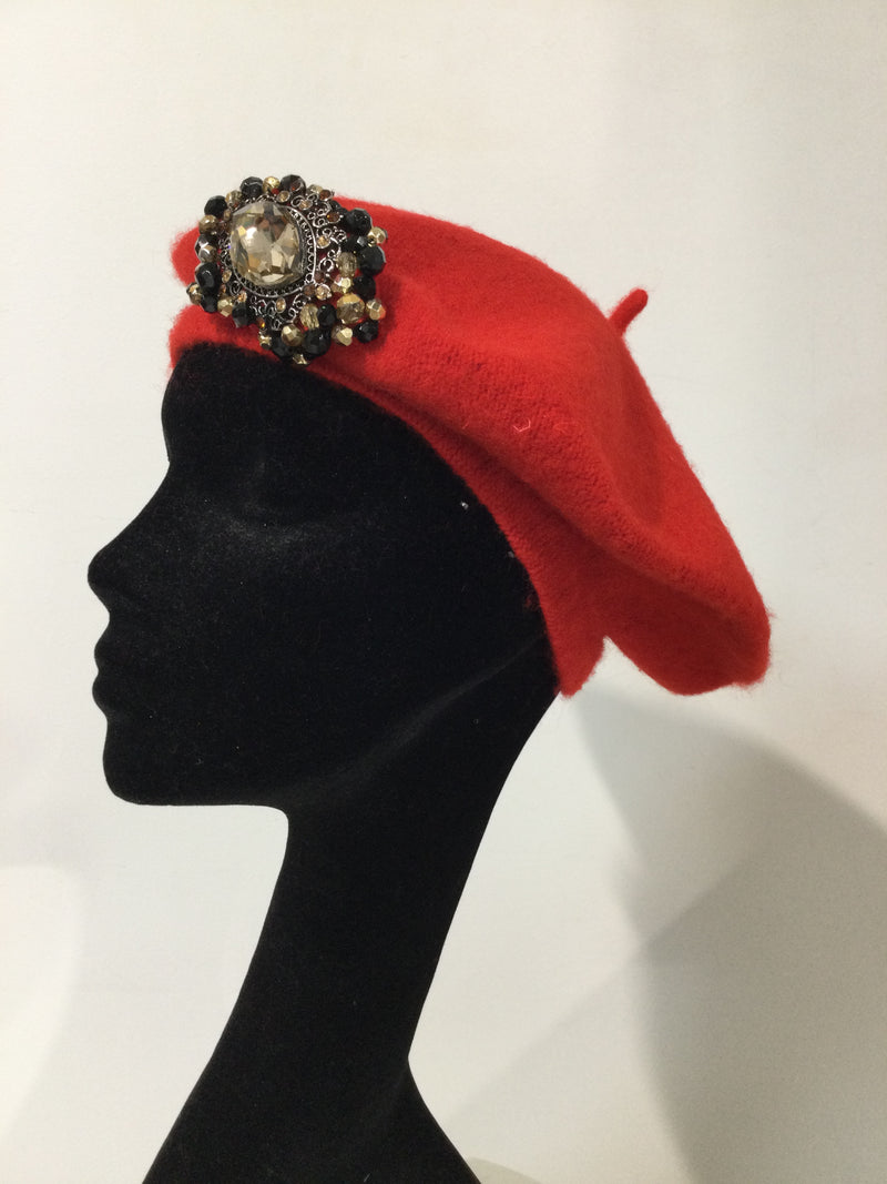 Red Beret with Gold Embellishment